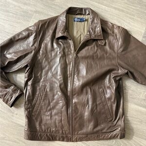 Ralph Lauren Brown Leather Bomber Jacket